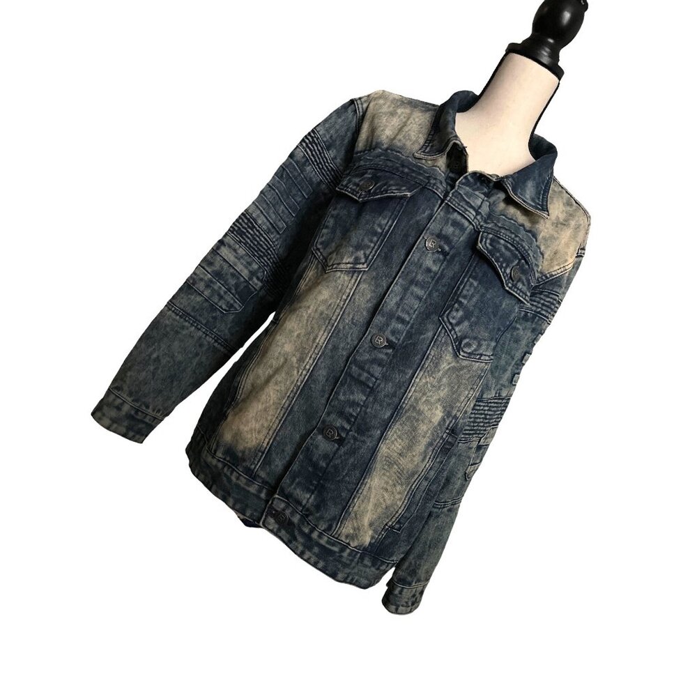 Acid Wash Jean Jacket Viscose Button Up Retro Textured LR Scoop Size Large - Picture 8 of 9